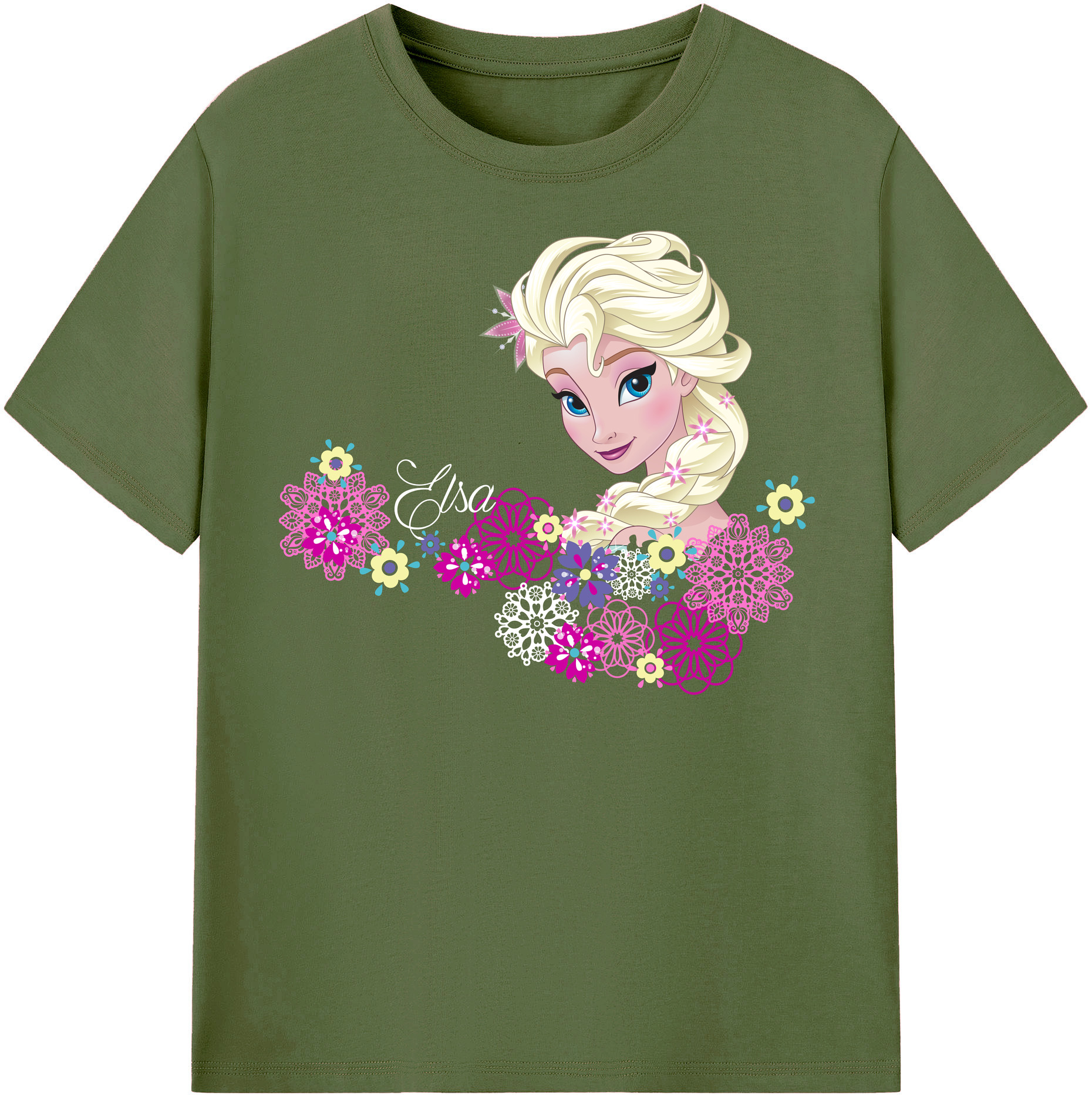 （画像用） アナと雪の女王 アンナ エルサ Frozen Anna Elsa 綿100％半袖Tシャツ（フロントプリント）
